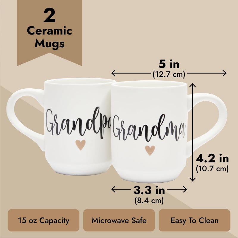 Sparkle and Bash Grandma & Grandpa Mugs - 15 Oz White 2-Pack Ceramic Modern - Grandparent Announcement Coffee Mug Set - Gifts for Grandparents First Time - Image 3